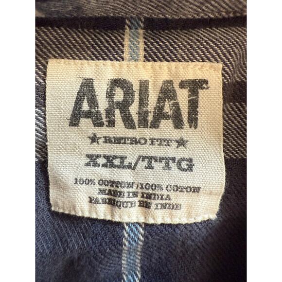 Ariat Men’s Blue Grey Plaid Flannel Pearl Button Up Retro Fit Cotton Size XXL - Picture 5 of 6